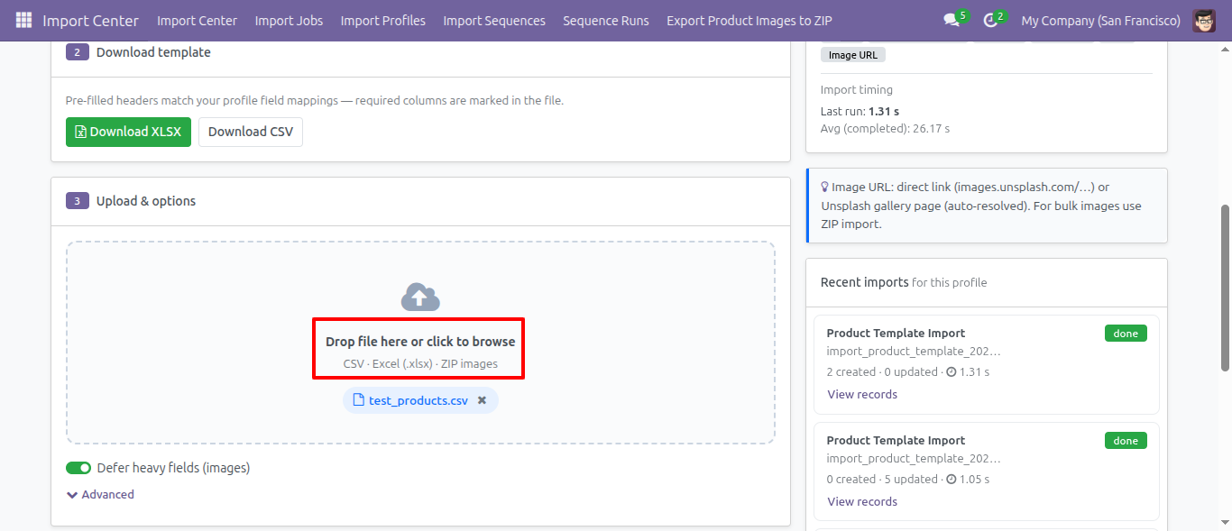 Template Download & File Upload